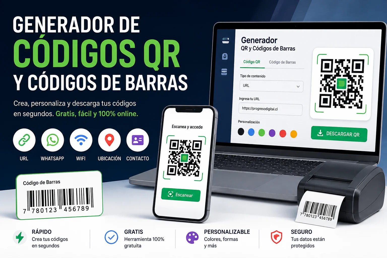 Generador de códigos QR gratis y códigos de barras para negocios en Chile